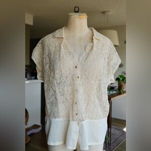Elegant Cream Lace Button-Up Blouse